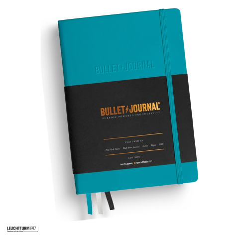 Caiete - Caiet Leuchtturm1917 Bullet Journal Edition 2 A5, coperta rigida, punctat, 206 pagini numerotate, hartie 120 g/mp, 145 x 210 mm, index, Future Log, 3 semne de carte, stickere, turcoaz