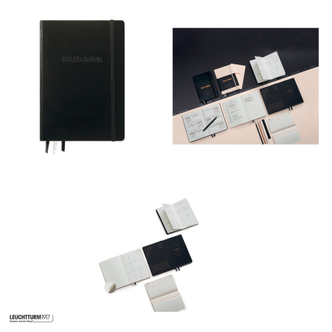 Caiet Leuchtturm1917 Bullet Journal Edition 2 A5, coperta rigida, punctat, 206 pagini numerotate, hartie 120 g/mp, 145 x 210 mm, index, Future Log, 3 semne de carte, stickere, negru [3]