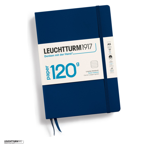 Birotica papetarie - Caiet Leuchtturm1917 Edition 120G A5, coperta rigida, dictando, 203 pagini numerotate, hartie 120 g/mp, 145 x 210 mm, transparenta redusa, cuprins, 2 semne de carte, elastic, albastru navy
