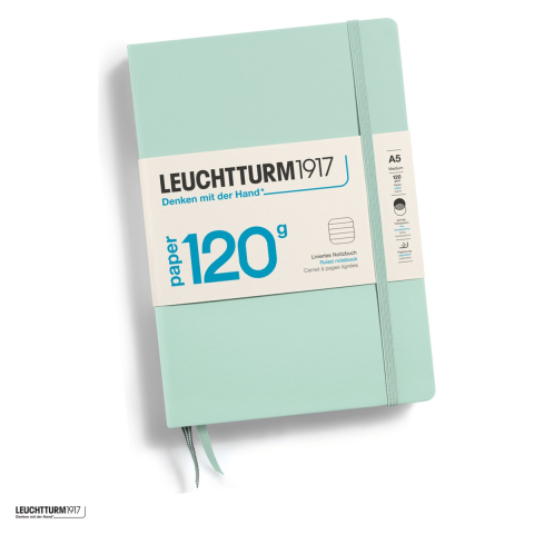 Birotica papetarie - Caiet Leuchtturm1917 Edition 120G A5, coperta rigida, dictando, 203 pagini numerotate, hartie 120 g/mp, 145 x 210 mm, transparenta redusa, cuprins, 2 semne de carte, elastic, verde menta