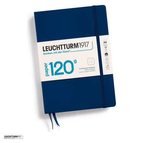 Caiete - Caiet Leuchtturm1917 Edition 120G A5, coperta rigida, punctat, 203 pagini numerotate, hartie 120 g/mp, 145 x 210 mm, transparenta redusa, cuprins, 2 semne de carte, elastic, albastru navy