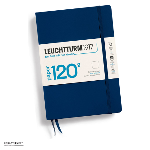 Caiete - Caiet Leuchtturm1917 Edition 120G A5, coperta rigida, velin, 203 pagini numerotate, hartie 120 g/mp, 145 x 210 mm, transparenta redusa, cuprins, 2 semne de carte, elastic, albastru navy