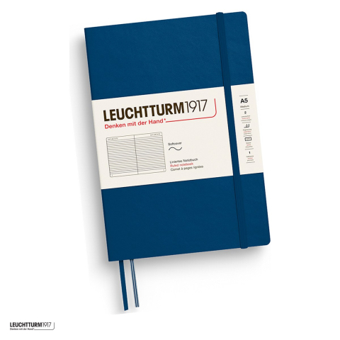 Birotica papetarie - Caiet Leuchtturm1917 Notebook Classic A5, coperta flexibila, dictando, 123 pagini numerotate, hartie 80 g/mp, 145 x 210 mm, cuprins, 2 semne de carte, elastic, buzunar, indigo