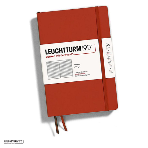 Birotica papetarie - Caiet Leuchtturm1917 Notebook Classic A5, coperta flexibila, dictando, 123 pagini numerotate, hartie 80 g/mp, 145 x 210 mm, cuprins, 2 semne de carte, elastic, buzunar, rosu inchis