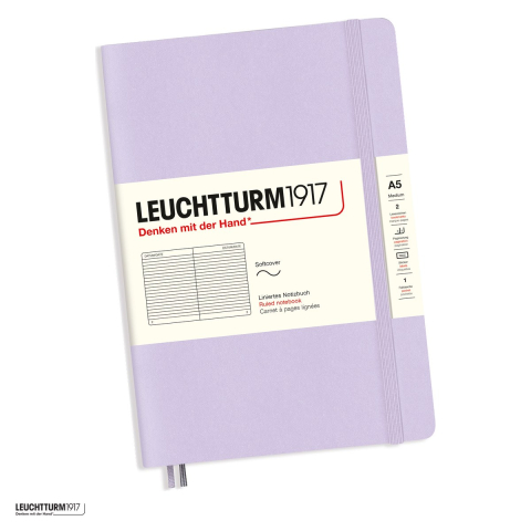 Birotica papetarie - Caiet Leuchtturm1917 Notebook Classic A5, coperta flexibila, dictando, 123 pagini numerotate, hartie 80 g/mp, 145 x 210 mm, cuprins, 2 semne de carte, elastic, buzunar, lila