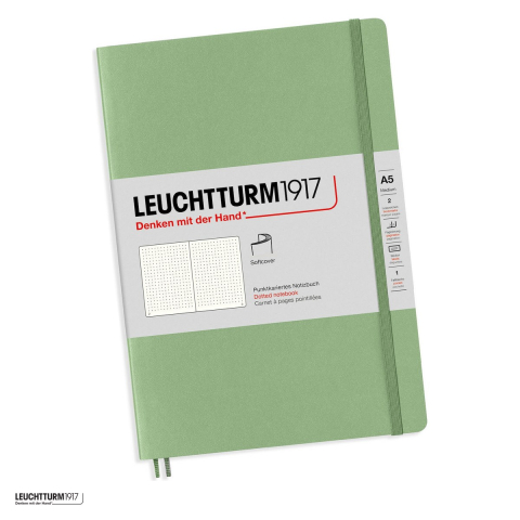 Birotica papetarie - Caiet Leuchtturm1917 Notebook Classic A5, coperta flexibila, punctat, 123 pagini numerotate, hartie 80 g/mp, 145 x 210 mm, cuprins, 2 semne de carte, elastic, buzunar, vernil pastel