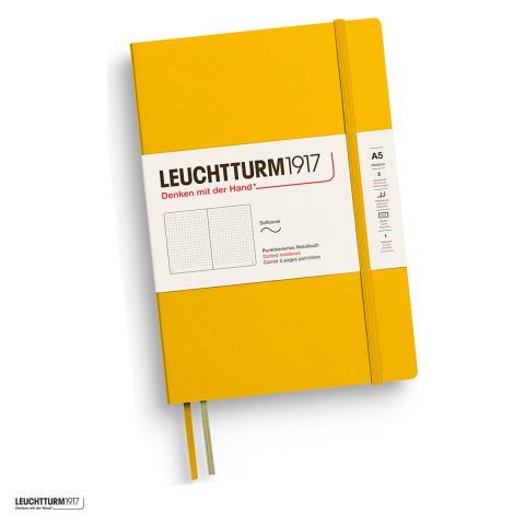 Caiete - Caiet Leuchtturm1917 Notebook Classic A5, coperta flexibila, punctat, 123 pagini numerotate, hartie 80 g/mp, 145 x 210 mm, cuprins, 2 semne de carte, elastic, buzunar, galben floarea soarelui