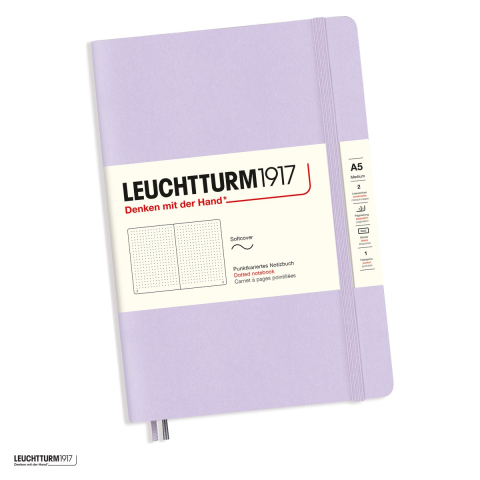 Birotica papetarie - Caiet Leuchtturm1917 Notebook Classic A5, coperta flexibila, punctat, 123 pagini numerotate, hartie 80 g/mp, 145 x 210 mm, cuprins, 2 semne de carte, elastic, buzunar, lila