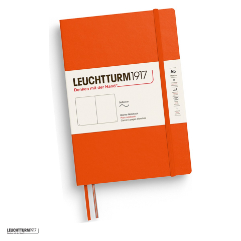 Caiete - Caiet Leuchtturm1917 Notebook Classic A5, coperta flexibila, velin, 123 pagini numerotate, hartie 80 g/mp, 145 x 210 mm, cuprins, 2 semne de carte, elastic, buzunar, portocaliu dovleac
