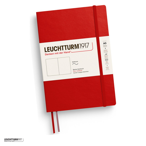 Caiete - Caiet Leuchtturm1917 Notebook Classic A5, coperta flexibila, velin, 123 pagini numerotate, hartie 80 g/mp, 145 x 210 mm, cuprins, 2 semne de carte, elastic, buzunar, rosu cherry
