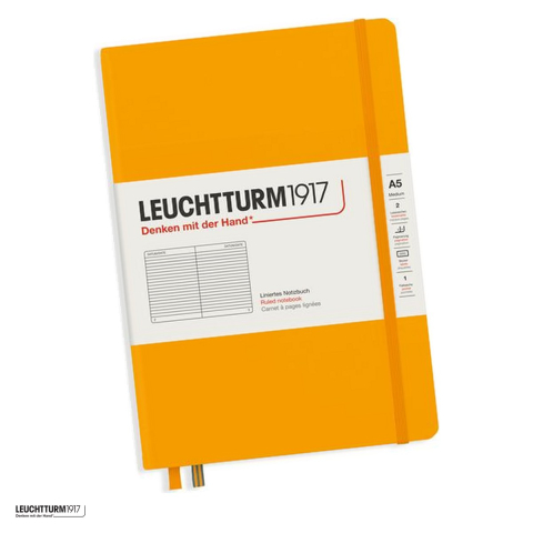 Birotica papetarie - Caiet Leuchtturm1917 Notebook Classic A5, coperta rigida, dictando, 251 pagini numerotate, hartie 80 g/mp, 145 x 210 mm, cuprins, 2 semne de carte, elastic, buzunar, galben mustar