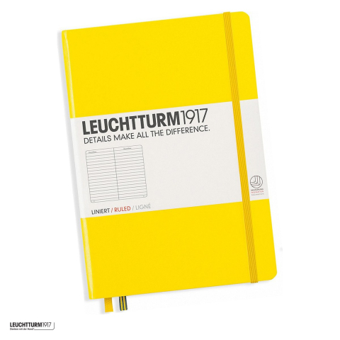 Birotica papetarie - Caiet Leuchtturm1917 Notebook Classic A5, coperta rigida, dictando, 251 pagini numerotate, hartie 80 g/mp, 145 x 210 mm, cuprins, 2 semne de carte, elastic, buzunar, galben