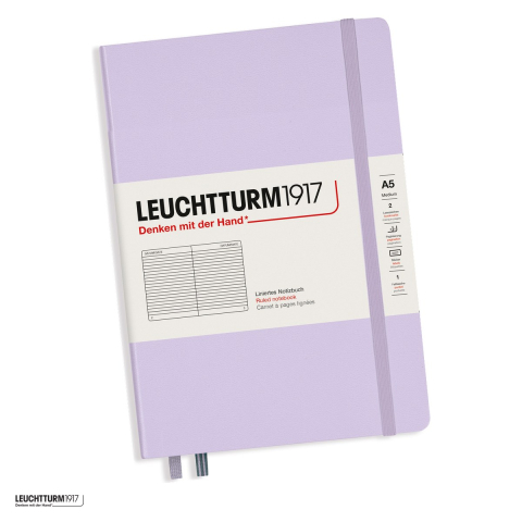 Birotica papetarie - Caiet Leuchtturm1917 Notebook Classic A5, coperta rigida, dictando, 251 pagini numerotate, hartie 80 g/mp, 145 x 210 mm, cuprins, 2 semne de carte, elastic, buzunar, lila