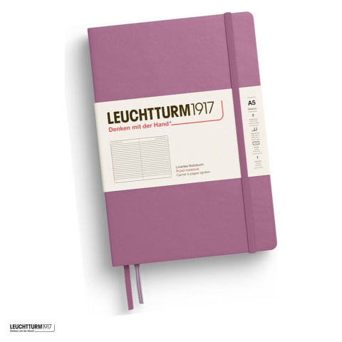 Birotica papetarie - Caiet Leuchtturm1917 Notebook Classic A5, coperta rigida, dictando, 251 pagini numerotate, hartie 80 g/mp, 145 x 210 mm, cuprins, 2 semne de carte, elastic, buzunar, dusty rose
