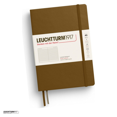 Birotica papetarie - Caiet Leuchtturm1917 Notebook Classic A5, coperta rigida, dictando, 251 pagini numerotate, hartie 80 g/mp, 145 x 210 mm, cuprins, 2 semne de carte, elastic, buzunar, maro scortisoara
