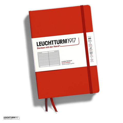 Birotica papetarie - Caiet Leuchtturm1917 Notebook Classic A5, coperta rigida, dictando, 251 pagini numerotate, hartie 80 g/mp, 145 x 210 mm, cuprins, 2 semne de carte, elastic, buzunar, rosu inchis