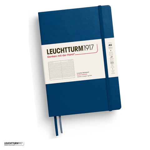 Birotica papetarie - Caiet Leuchtturm1917 Notebook Classic A5, coperta rigida, dictando, 251 pagini numerotate, hartie 80 g/mp, 145 x 210 mm, cuprins, 2 semne de carte, elastic, buzunar, indigo