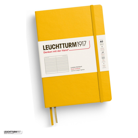 Birotica papetarie - Caiet Leuchtturm1917 Notebook Classic A5, coperta rigida, dictando, 251 pagini numerotate, hartie 80 g/mp, 145 x 210 mm, cuprins, 2 semne de carte, elastic, buzunar, galben floarea soarelui