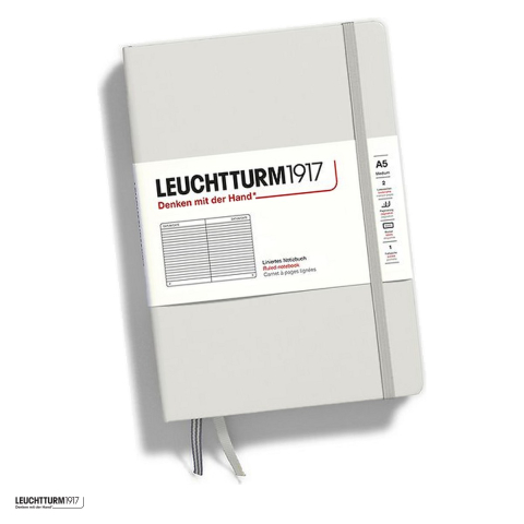 Birotica papetarie - Caiet Leuchtturm1917 Notebook Classic A5, coperta rigida, dictando, 251 pagini numerotate, hartie 80 g/mp, 145 x 210 mm, cuprins, 2 semne de carte, elastic, buzunar, gri deschis