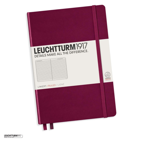 Birotica papetarie - Caiet Leuchtturm1917 Notebook Classic A5, coperta rigida, dictando, 251 pagini numerotate, hartie 80 g/mp, 145 x 210 mm, cuprins, 2 semne de carte, elastic, buzunar, bordeaux