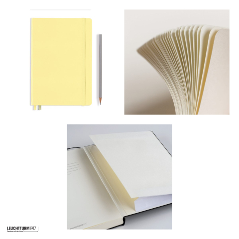 Caiet Leuchtturm1917 Notebook Classic A5, coperta rigida, matematica, 251 pagini numerotate, hartie 80 g/mp, 145 x 210 mm, cuprins, 2 semne de carte, elastic, buzunar, vanilie [3]