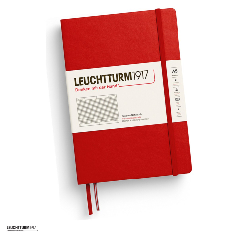 Birotica papetarie - Caiet Leuchtturm1917 Notebook Classic A5, coperta rigida, matematica, 251 pagini numerotate, hartie 80 g/mp, 145 x 210 mm, cuprins, 2 semne de carte, elastic, buzunar, rosu cherry