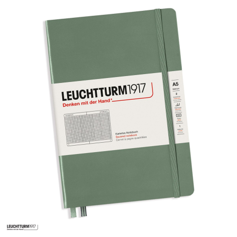 Birotica papetarie - Caiet Leuchtturm1917 Notebook Classic A5, coperta rigida, matematica, 251 pagini numerotate, hartie 80 g/mp, 145 x 210 mm, cuprins, 2 semne de carte, elastic, buzunar, olive