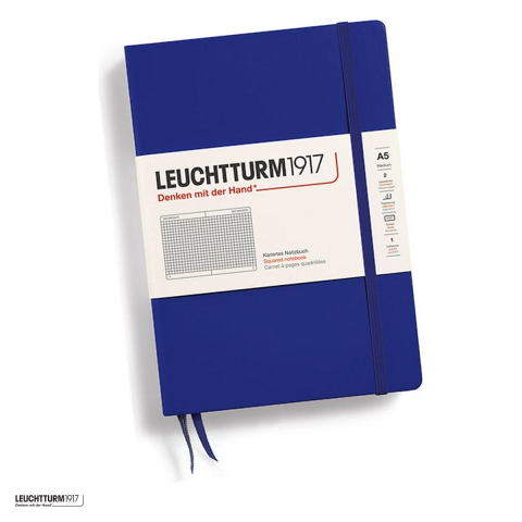 Birotica papetarie - Caiet Leuchtturm1917 Notebook Classic A5, coperta rigida, matematica, 251 pagini numerotate, hartie 80 g/mp, 145 x 210 mm, cuprins, 2 semne de carte, elastic, buzunar, albastru cerneala