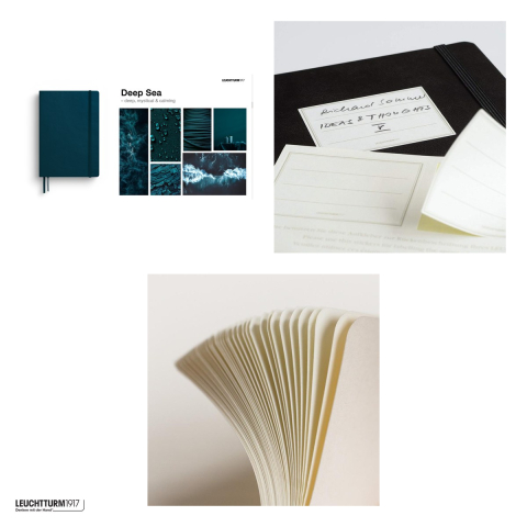 Caiet Leuchtturm1917 Notebook Classic A5, coperta rigida, matematica, 251 pagini numerotate, hartie 80 g/mp, 145 x 210 mm, cuprins, 2 semne de carte, elastic, buzunar, albastru marin [3]