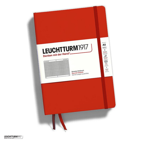 Birotica papetarie - Caiet Leuchtturm1917 Notebook Classic A5, coperta rigida, matematica, 251 pagini numerotate, hartie 80 g/mp, 145 x 210 mm, cuprins, 2 semne de carte, elastic, buzunar, rosu inchis
