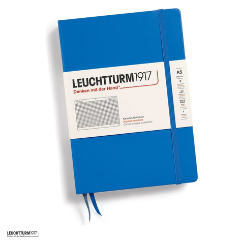 Birotica papetarie - Caiet Leuchtturm1917 Notebook Classic A5, coperta rigida, matematica, 251 pagini numerotate, hartie 80 g/mp, 145 x 210 mm, cuprins, 2 semne de carte, elastic, buzunar, albastru ciel