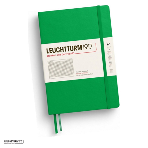Birotica papetarie - Caiet Leuchtturm1917 Notebook Classic A5, coperta rigida, matematica, 251 pagini numerotate, hartie 80 g/mp, 145 x 210 mm, cuprins, 2 semne de carte, elastic, buzunar, verde primavaratic