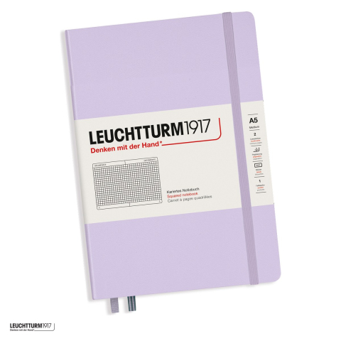 Birotica papetarie - Caiet Leuchtturm1917 Notebook Classic A5, coperta rigida, matematica, 251 pagini numerotate, hartie 80 g/mp, 145 x 210 mm, cuprins, 2 semne de carte, elastic, buzunar, lila