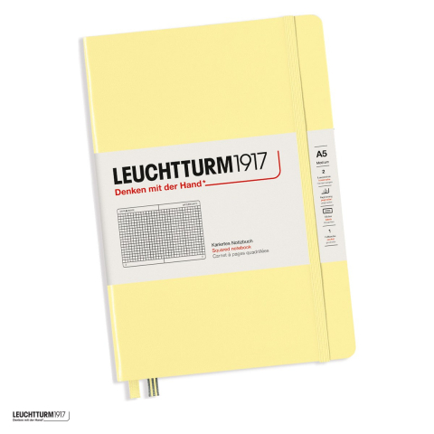 Birotica papetarie - Caiet Leuchtturm1917 Notebook Classic A5, coperta rigida, matematica, 251 pagini numerotate, hartie 80 g/mp, 145 x 210 mm, cuprins, 2 semne de carte, elastic, buzunar, vanilie