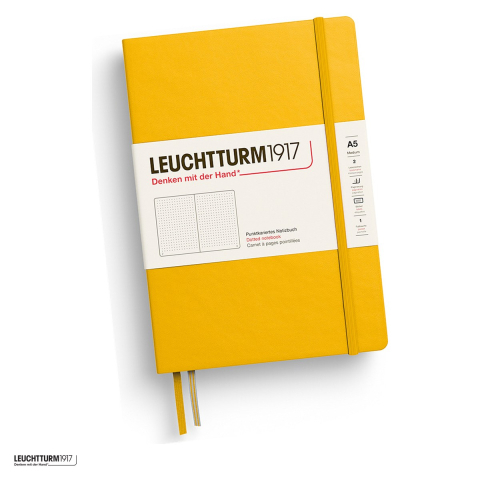 Caiete - Caiet Leuchtturm1917 Notebook Classic A5, coperta rigida, punctat, 251 pagini numerotate, hartie 80 g/mp, 145 x 210 mm, cuprins, 2 semne de carte, elastic, buzunar, galben floarea soarelui