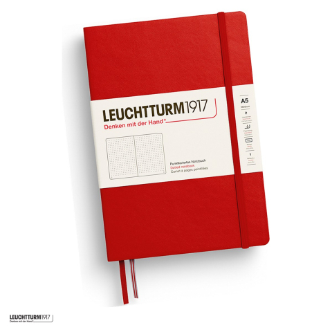 Caiete - Caiet Leuchtturm1917 Notebook Classic A5, coperta rigida, punctat, 251 pagini numerotate, hartie 80 g/mp, 145 x 210 mm, cuprins, 2 semne de carte, elastic, buzunar, rosu cherry