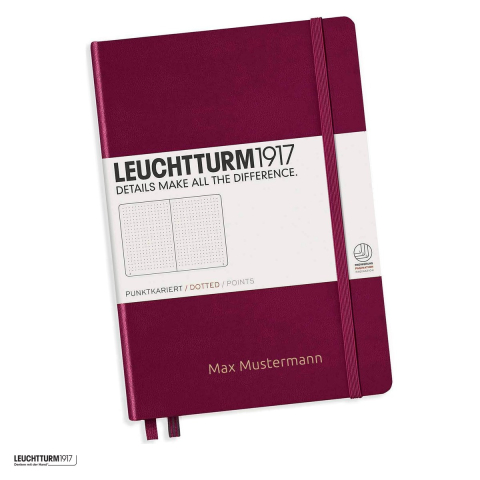 Birotica papetarie - Caiet Leuchtturm1917 Notebook Classic A5, coperta rigida, punctat, 251 pagini numerotate, hartie 80 g/mp, 145 x 210 mm, cuprins, 2 semne de carte, elastic, buzunar, bordeaux