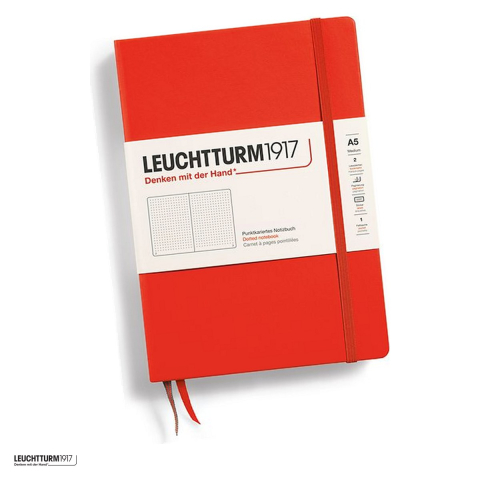 Caiete - Caiet Leuchtturm1917 Notebook Classic A5, coperta rigida, punctat, 251 pagini numerotate, hartie 80 g/mp, 145 x 210 mm, cuprins, 2 semne de carte, elastic, buzunar, portocaliu inchis lobster
