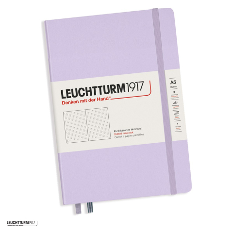 Birotica papetarie - Caiet Leuchtturm1917 Notebook Classic A5, coperta rigida, punctat, 251 pagini numerotate, hartie 80 g/mp, 145 x 210 mm, cuprins, 2 semne de carte, elastic, buzunar, lila