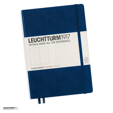 Birotica papetarie - Caiet Leuchtturm1917 Notebook Classic A5, coperta rigida, punctat, 251 pagini numerotate, hartie 80 g/mp, 145 x 210 mm, cuprins, 2 semne de carte, elastic, buzunar, albastru navy