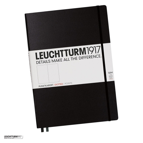 Birotica papetarie - Caiet Leuchtturm1917 Notebook Classic A5, coperta rigida, punctat, 251 pagini numerotate, hartie 80 g/mp, 145 x 210 mm, cuprins, 2 semne de carte, elastic, buzunar, negru