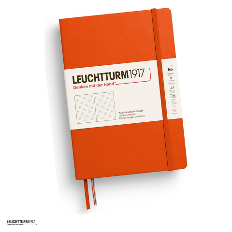 Caiete - Caiet Leuchtturm1917 Notebook Classic A5, coperta rigida, punctat, 251 pagini numerotate, hartie 80 g/mp, 145 x 210 mm, cuprins, 2 semne de carte, elastic, buzunar, portocaliu dovleac