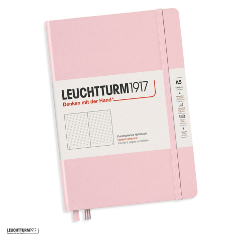 Birotica papetarie - Caiet Leuchtturm1917 Notebook Classic A5, coperta rigida, punctat, 251 pagini numerotate, hartie 80 g/mp, 145 x 210 mm, cuprins, 2 semne de carte, elastic, buzunar, roz pastel
