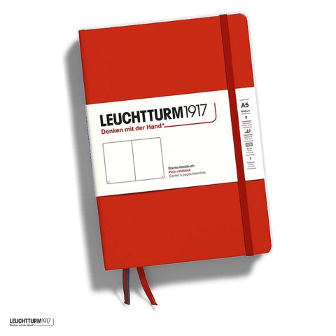 Birotica papetarie - Caiet Leuchtturm1917 Notebook Classic A5, coperta rigida, velin, 251 pagini numerotate, hartie 80 g/mp, 145 x 210 mm, cuprins, 2 semne de carte, elastic, buzunar, rosu inchis