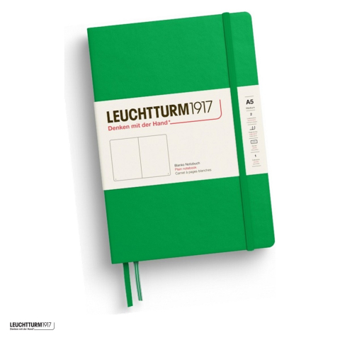 Caiete - Caiet Leuchtturm1917 Notebook Classic A5, coperta rigida, velin, 251 pagini numerotate, hartie 80 g/mp, 145 x 210 mm, cuprins, 2 semne de carte, elastic, buzunar, verde primavaratic