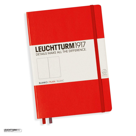 Birotica papetarie - Caiet Leuchtturm1917 Notebook Classic A5, coperta rigida, velin, 251 pagini numerotate, hartie 80 g/mp, 145 x 210 mm, cuprins, 2 semne de carte, elastic, buzunar, rosu