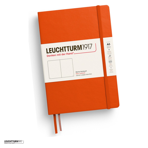 Caiete - Caiet Leuchtturm1917 Notebook Classic A5, coperta rigida, velin, 251 pagini numerotate, hartie 80 g/mp, 145 x 210 mm, cuprins, 2 semne de carte, elastic, buzunar, portocaliu dovleac