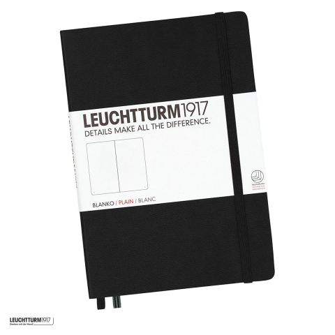 Birotica papetarie - Caiet Leuchtturm1917 Notebook Classic A5, coperta rigida, velin, 251 pagini numerotate, hartie 80 g/mp, 145 x 210 mm, cuprins, 2 semne de carte, elastic, buzunar, negru