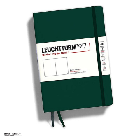 Birotica papetarie - Caiet Leuchtturm1917 Notebook Classic A5, coperta rigida, velin, 251 pagini numerotate, hartie 80 g/mp, 145 x 210 mm, cuprins, 2 semne de carte, elastic, buzunar, verde padure