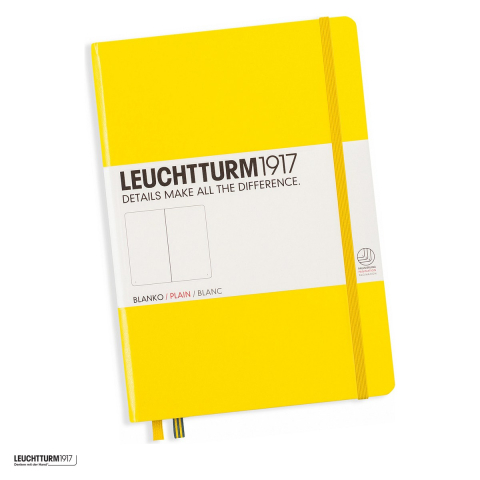 Birotica papetarie - Caiet Leuchtturm1917 Notebook Classic A5, coperta rigida, velin, 251 pagini numerotate, hartie 80 g/mp, 145 x 210 mm, cuprins, 2 semne de carte, elastic, buzunar, galben